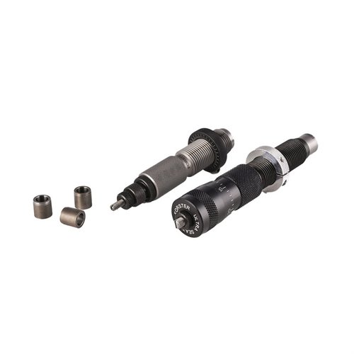 Achieve precision reloading with the Forster Bushing Full Length Die Set, featuring a Full-Length Bushing Die and Ultra Micrometer Seater Die, all in a Deluxe Die Box.