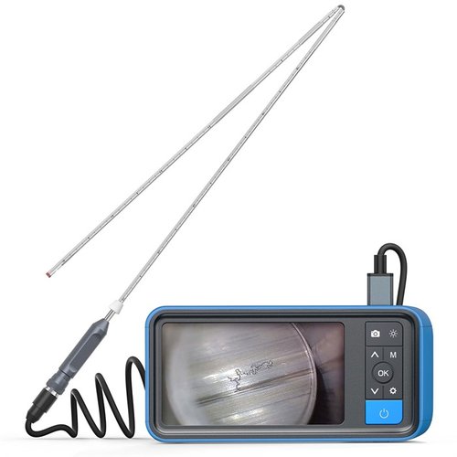 The NTG200H Borescope features a collapsible design, manual focus for clear images, a 4.5" IPS screen, and caliber-specific mirrors for versatile rifle inspections.