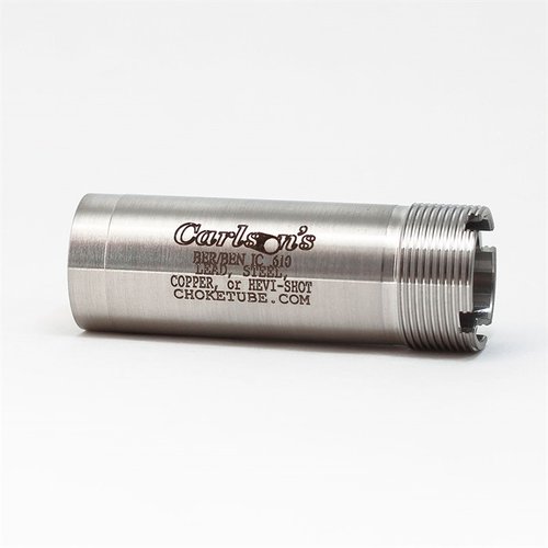 Upgrade your Beretta/Benelli shotgun with Carlson's durable 17-4 stainless steel choke tubes, featuring improved cylinder constriction and backed by a lifetime warranty.
