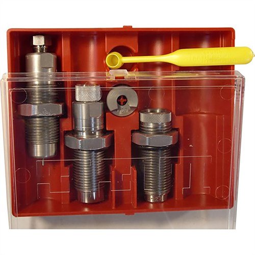 The LEE Precision .400 Legend Pacesetter 3-Die Set includes essential dies for full-length sizing, bullet seating, and crimping, compatible with 7/8"-14 presses.