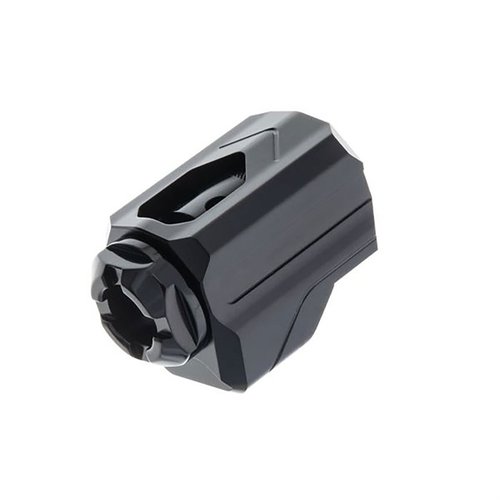 The Tyrant CNC Uni-Comp for 9mm reduces muzzle rise and recoil, installs in seconds on any ½-28 threaded barrel, and fits various brands without modifications.