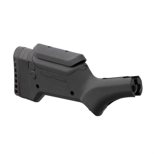 The MAGPUL ELG M-LOK Stock offers adjustable LOP and comb height, internal ammo storage, M-LOK compatibility, and a sling swivel for enhanced versatility.