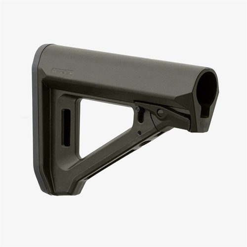 The MAGPUL MOE RL Carbine Stock features a streamlined design, adjustable LOP from 10.65" to 13.85", improved cheek weld, and M-LOK sling attachment.
