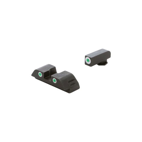 The AMERIGLO Classic Tritium Sight Set offers enhanced visibility in all lighting, featuring a green tritium front sight and dual rear sights for Glock® Gen 5.