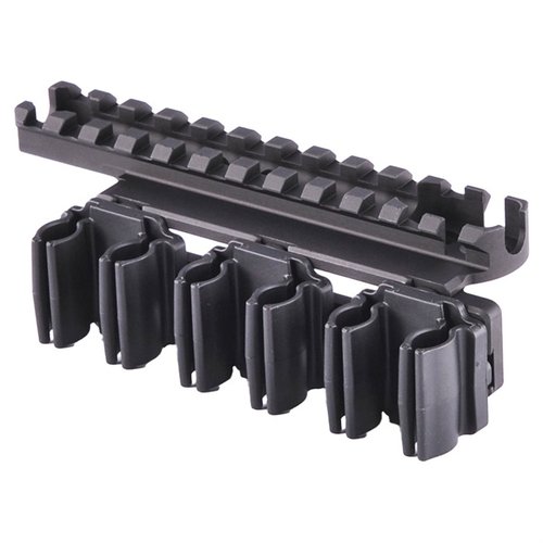 Enhance your Smith & Wesson 1854 with the OPTIC RAIL SHELL HOLDER, featuring universal shell holders, durable aluminum construction, and a lifetime warranty.