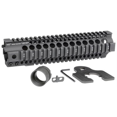 The Midwest Industries AR-15 Combat T-Series Free Float Handguard offers durable 6061 aluminum, integral QD sling sockets, and a monolithic design for optimal performance.