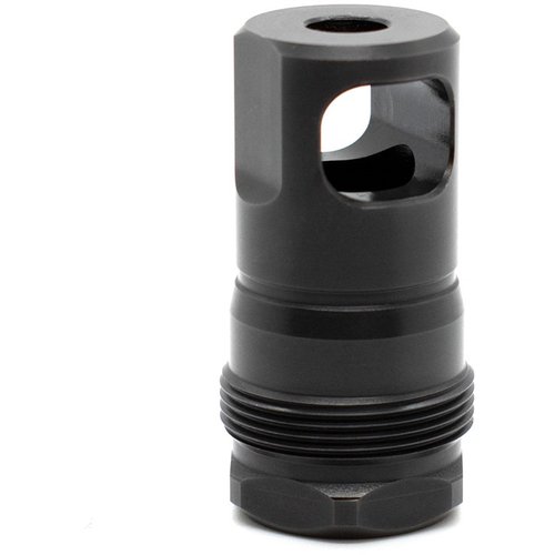 The SPB Muzzle Brake features a durable black nitride finish, is compatible with Plan B mounts, and ensures a tight seal when properly torqued and aligned.