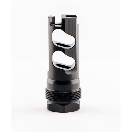 The DPB Muzzle Brake features a durable black nitride finish, enhanced compatibility with Atlas systems, and includes shims for a precise fit and alignment.