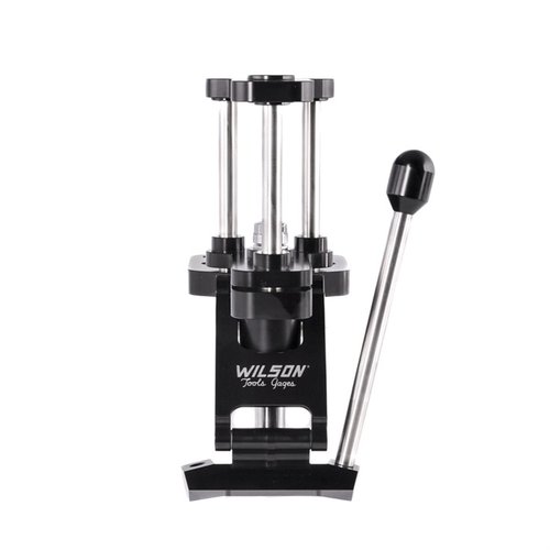 The L.E. Wilson Single Stage Reloading Press features a robust 3 rod design, smooth action, adjustable handle, and accepts most 7/8" dies for precision reloading.