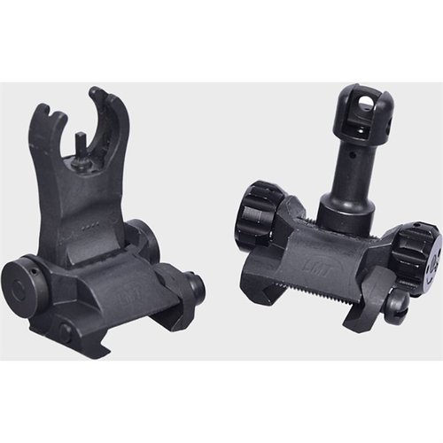 LMT Defense Flip-Up Battle Sights offer a robust backup solution for red dot or variable optics, featuring windage adjustments, flip apertures, and durable steel construction.