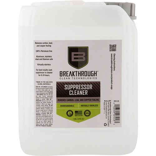 Breakthrough Clean Suppressor Cleaner is a safe, water-based, ammonia-free solution that effectively removes carbon and lead deposits without harming your suppressor.