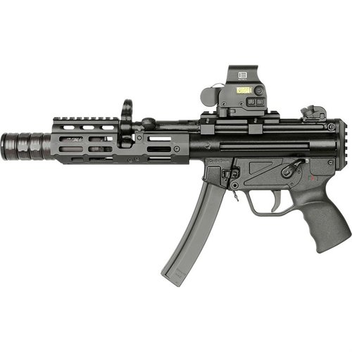 The Midwest Industries Suppressor M-LOK® Handguard for HK MP5 features a lightweight design, easy installation, and is made from durable Hard Coat Anodized 6061 Aluminum.