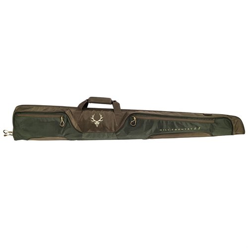 The Hill Country II Shotgun Case offers rugged 1680D construction, plush fleece lining, and ample storage with 2 large pockets, ensuring your firearm is well-protected.