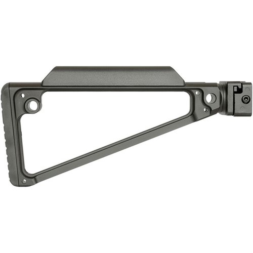 The Midwest Industries Triangle Side Folding Stock features a heavy-duty mechanism, rigid aluminum design, and 5 QD sling attachments for versatility and comfort.