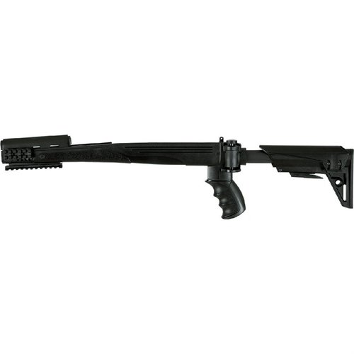 The STRIKEFORCE GEN2 SKS Stock features a six-position adjustable design, TracLOCK system for stability, and multiple Picatinny rails for versatile accessory mounting.