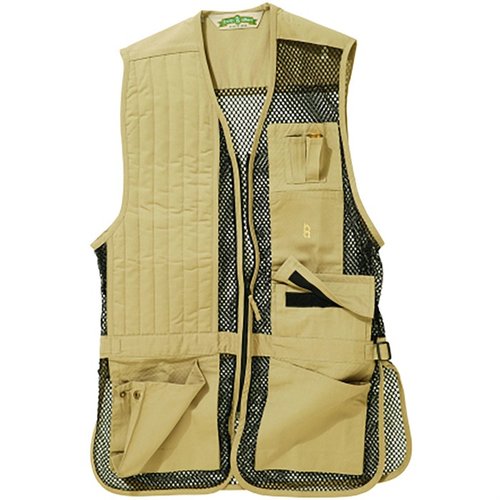 The BOB ALLEN Full Mesh Shooting Vest offers lightweight, breathable mesh, adjustable waist tabs, and ample pockets for shells and accessories, ideal for shooters.