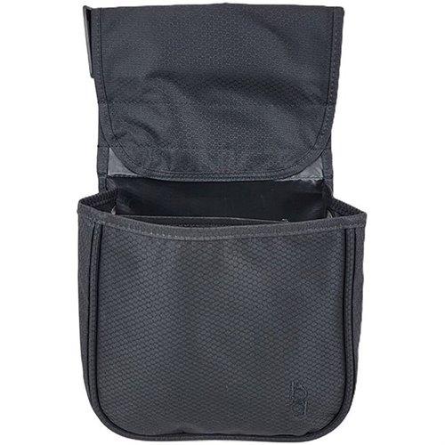 The BOB ALLEN TEAM SERIES Divided Shell Pouch features durable Ripstop Nylon, dual compartments for shotgun shell boxes, and a heavy-duty adjustable web belt from 26"-50".