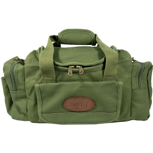 The BOYT Harness Signature Series Canvas Sporting Clays Bag features a durable waxed canvas shell, clamshell opening, and holds 8 shotgun shell boxes for ultimate convenience.