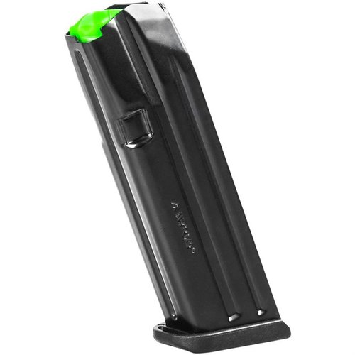 The MEC-GAR 9MM Luger Magazine for Glock 17 offers 18-round capacity, high visibility green follower, and durable construction for reliable performance.