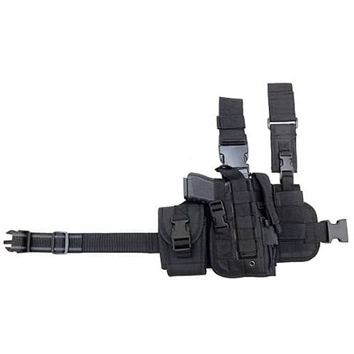 The Cactus Jack Tactical Drop Leg Holster features durable nylon, adjustable straps for comfort, quick release for easy access, and a MOLLE mag pouch for extra storage.