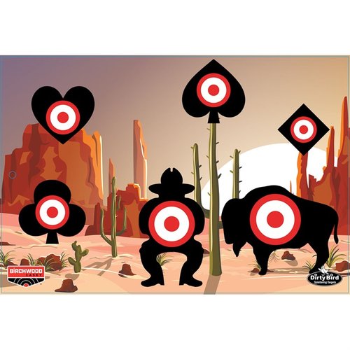The Birchwood Casey Dirty Bird Aces High 12 x 18" targets feature intense splatter for easy shot spotting, heavy tagboard construction, and are perfect for pistol-action shooting.