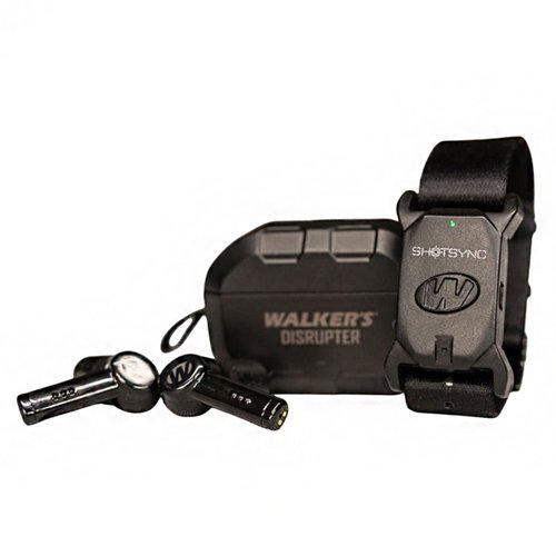 The Walker's SHOTSYNC Wearable Shot Timer counts shots via recoil and sound, features Bluetooth connectivity, and boasts a 5.5-hour battery life for enhanced shooting precision.