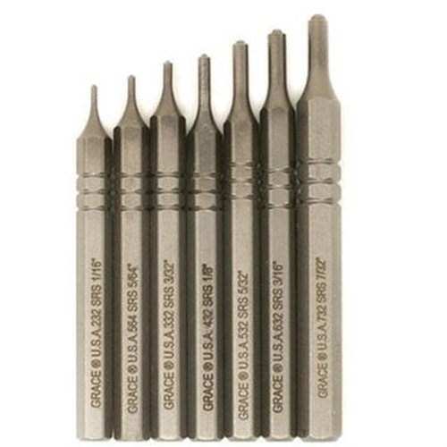 The Grace USA Short Pin Punch Set features high carbon molybdenum steel construction, precision engineering, and a hex stock design for stability in detailed gunsmithing tasks.