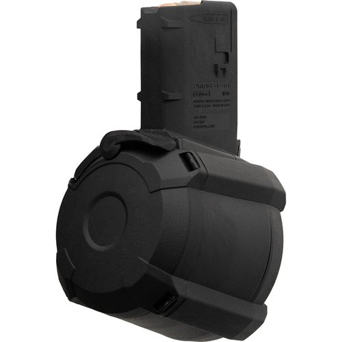 The MAGPUL PMAG D-50® GEN M3 is a lightweight, 50-round drum magazine for AR-15/M4, featuring easy loading, manageable height, and reliable performance.