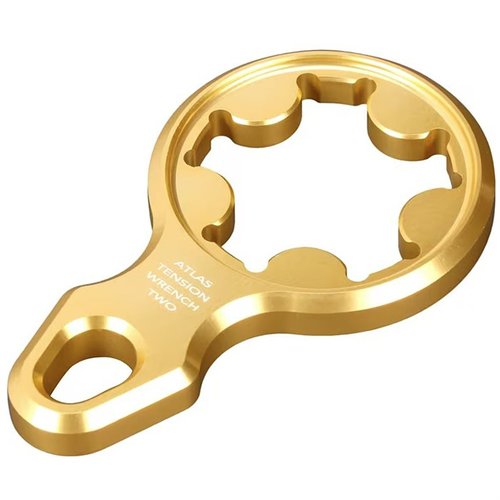 The Atlas Tension Wrench Pattern-2 offers precise pan and cant tension control, durable aluminum construction, and a compact design for mid-generation BT-10/BT-46 bipods.