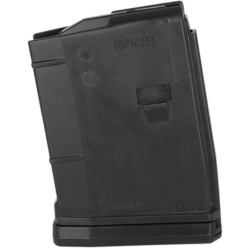 The MFT 5.56X45 NATO 10 Round Magazine offers enhanced reliability with a flared floor plate, tool-less disassembly, and durable Long Glass Fiber Polymer construction.