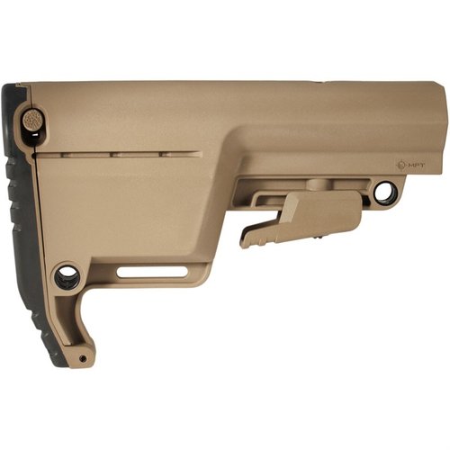 The BATTLELINK Utility Low Profile Stock offers a customizable design, non-slip buttpad, water-resistant storage, and enhanced cheek weld for optimal performance.