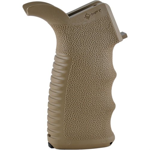 The ENGAGE Pistol Grip offers textured finger swells, a grooved backstrap for a secure grip, and a water-resistant storage compartment for convenience.