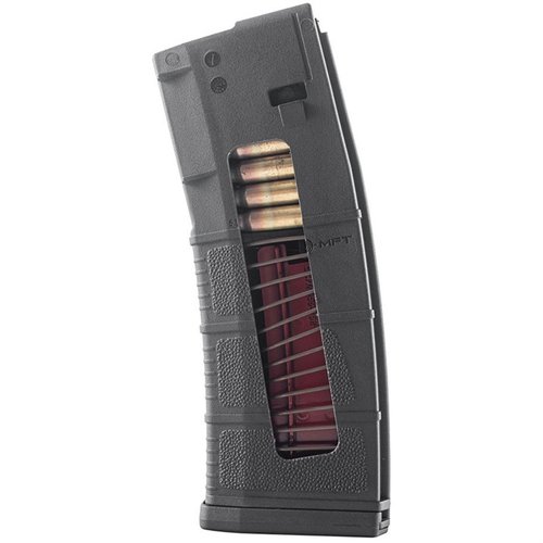 The MFT 15/30 magazine offers a 15-round capacity in a durable polymer body, ensuring reliable feeding and compatibility with AR-15 platforms.