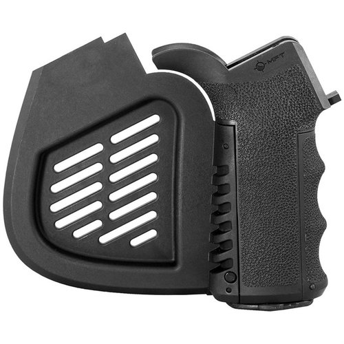 The MISSION FIRST TACTICAL AR15 Featureless Grip offers customizable comfort with textured finger swells, a watertight storage compartment, and California compliance.