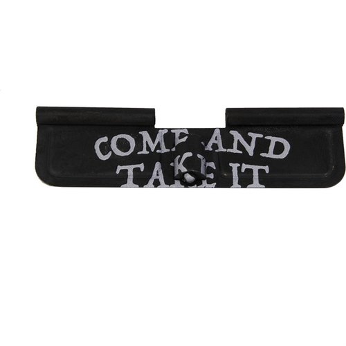 Enhance your AR-15 with the MISSION FIRST TACTICAL Ejection Port Cover, featuring USGI Steel construction, chemical resistance, and a stylish 'Come and Take It' design.