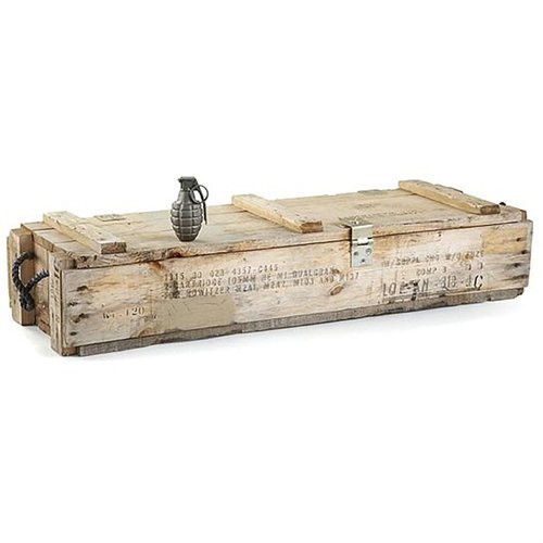 Explore the GI 105MM Wood Ammo Box, a unique vintage military crate with sturdy construction, ideal for storage or as a rustic decor piece.