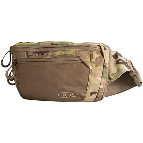 The EBERLESTOCK BANDO EDC BAG offers a lightweight design, adjustable waist belt, multiple pockets, and secure storage for sidearms and EDC items.