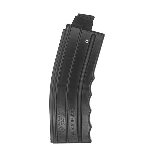 The BLACK DOG MACHINE V208 .22 LR Magazine features an adjustable lock-up system, 25-round capacity, and ergonomic design for enhanced fit and reliability.