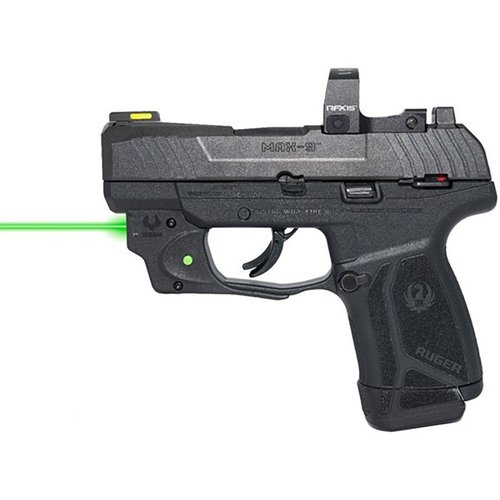 The Viridian E SERIES Green Laser Sight for Ruger MAX-9 offers easy trigger guard installation, 100 yard daylight range, and a powerful green laser for rapid target acquisition.