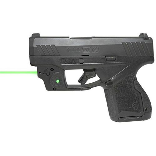 The Viridian E Series Green Laser Sight for Taurus GX4/GX4XL offers easy trigger guard installation, ambidextrous controls, and a range of up to 100 yards in daylight.