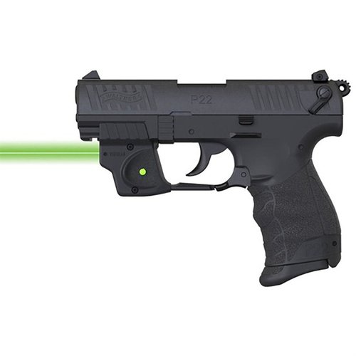 The Viridian E SERIES Green Laser Sight for Walther P22 offers easy installation, ambidextrous operation, 100-yard daylight range, and 6+ hours battery life.