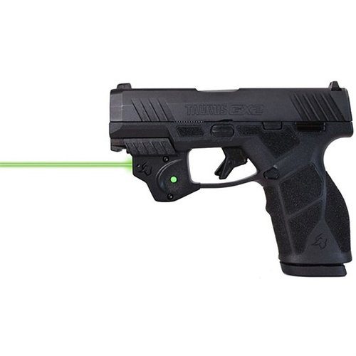 The Viridian E SERIES Green Laser Sight for Taurus GX2 offers easy installation, ambidextrous controls, 100-yard daylight range, and 60+ minutes of battery life.