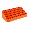 The Lyman Bleacher Loading Block holds 50 .308 Win. cases, featuring an inclined design for easy retrieval, made from durable polymer for efficient reloading.