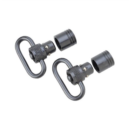 The UNCLE MIKE'S Quick Detach 100 Sling Swivel offers secure, quick attachment for nearly all bolt action rifles, with a flush base and no screws needed.