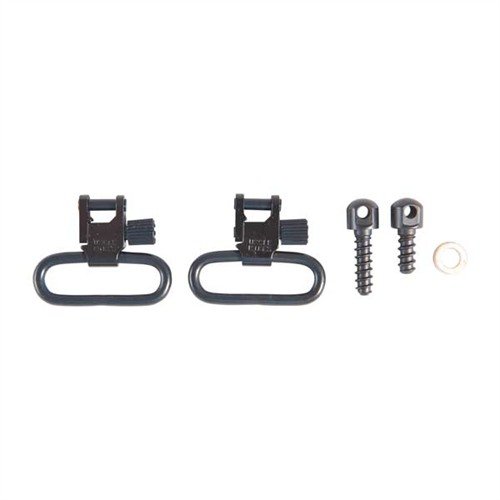 The Uncle Mike's 115 RGS Swivel Set offers durable 1" & 1-1/4" loops with a standard length rear screw, compatible with various rifle models for reliable performance.