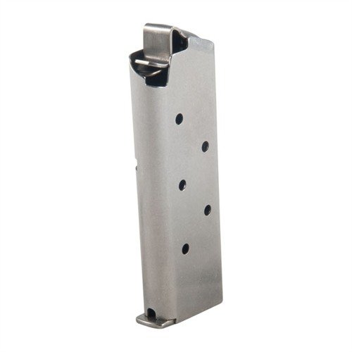 Metalform's Colt Mustang .380 magazines are crafted from brushed stainless steel, featuring a welded floorplate and five sight holes, ensuring durability and reliability.