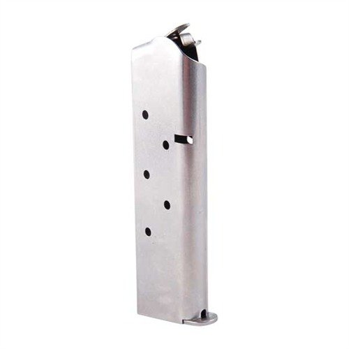 High-quality Metalform 1911 magazines in blued carbon or stainless steel, featuring reliable flat/round followers and robust welded base for enhanced performance.