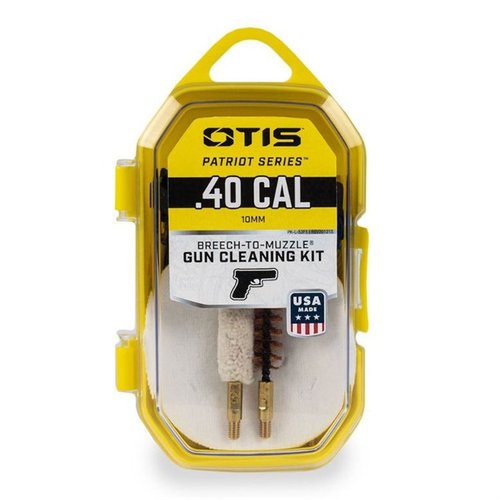 The OTIS PATRIOT Series Pistol Kit offers Breech-to-Muzzle® cleaning essentials, including 100% cotton patches, a versatile brush, and Memory-Flex® cables in a hard case.