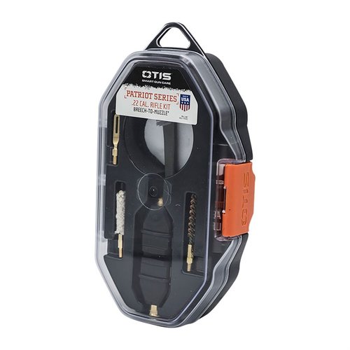 The OTIS PATRIOT Series Rifle Kit ensures effective Breech-to-Muzzle® cleaning for .22 caliber firearms, featuring a versatile T-handle tool and 4 bits.