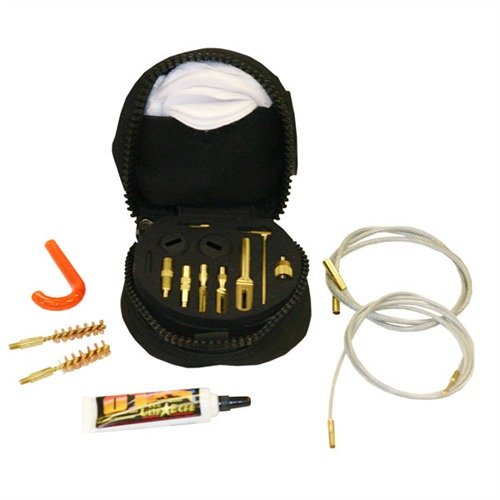 The OTIS Compact Gun Cleaning System is a portable, self-contained kit with everything needed for .17 to .45 caliber firearms, fitting conveniently in your pocket.